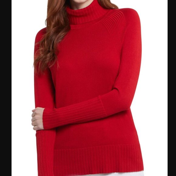 Tribal Sweaters - Tribal Turtle Neck Lightweight Sweater - Poppy Red - Medium
